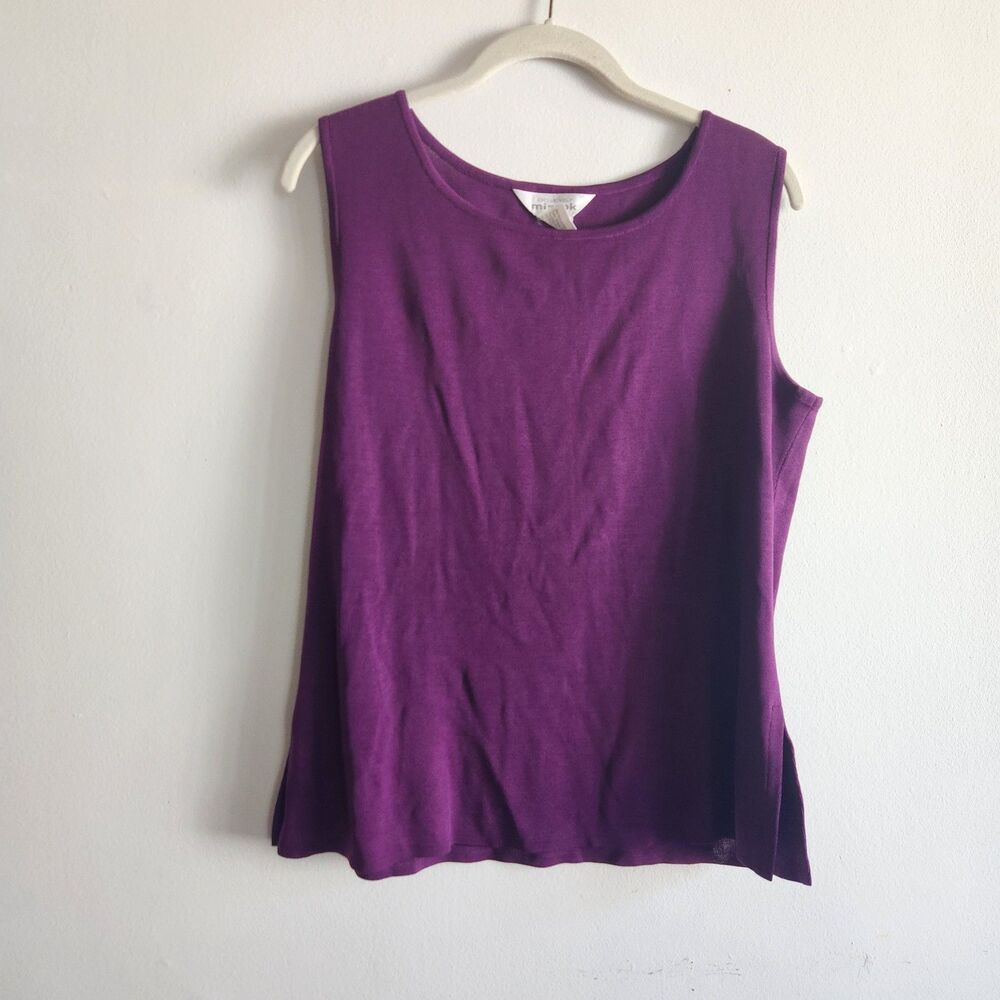 Vintage Exclusively Misook Purple Knit Tank Top M old money quiet luxury church